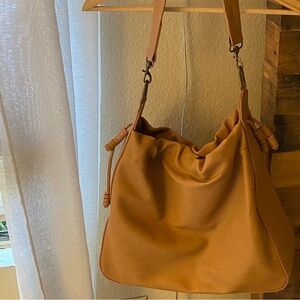 BOHO slouchy Camel faux soft Leather Bag travel fall hand carry